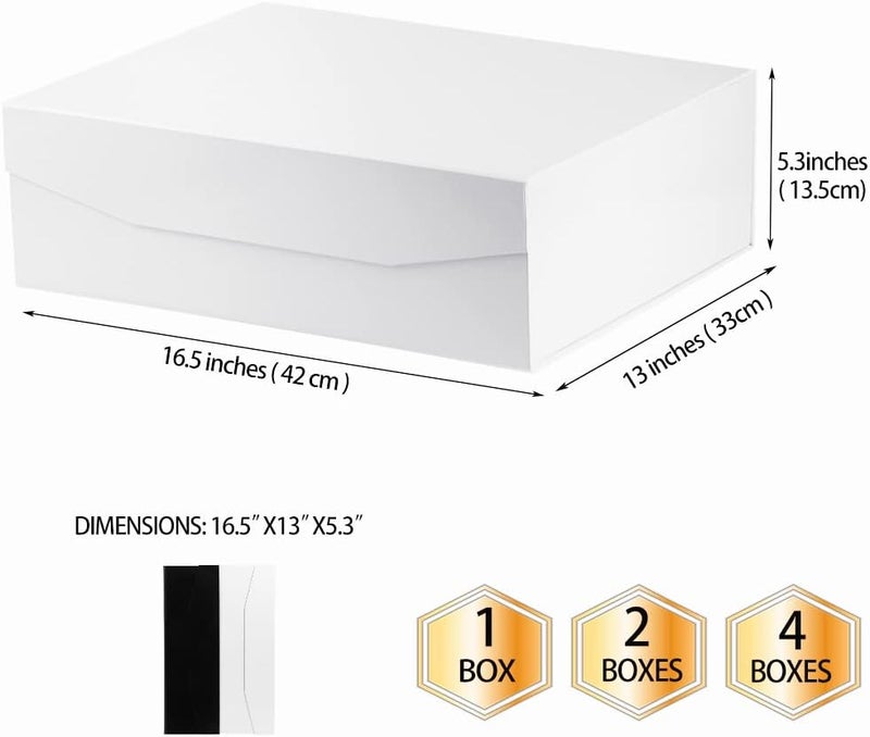PACKGILO 1 Pcs White Extra Large Gift Box with Lid, 16.5 x 13 x 5.3 Inches, Hard Magnetic Giant Gift Boxes for Presents Clothes Robe Wedding Dress Sweater,Reusable Foldable Bridesmaid Proposal Box - Image 4